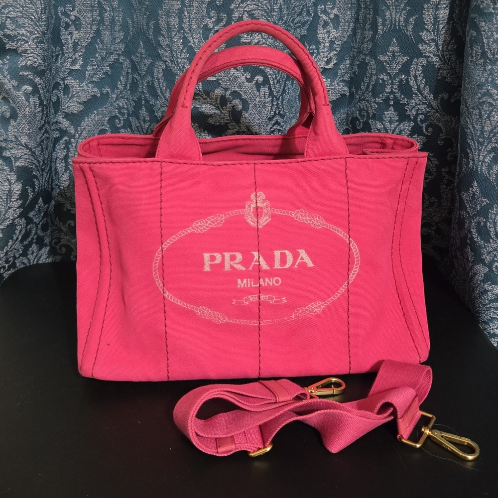 Prada Canapa Logo Satchel Pink With Strap And Entrupy Certificate